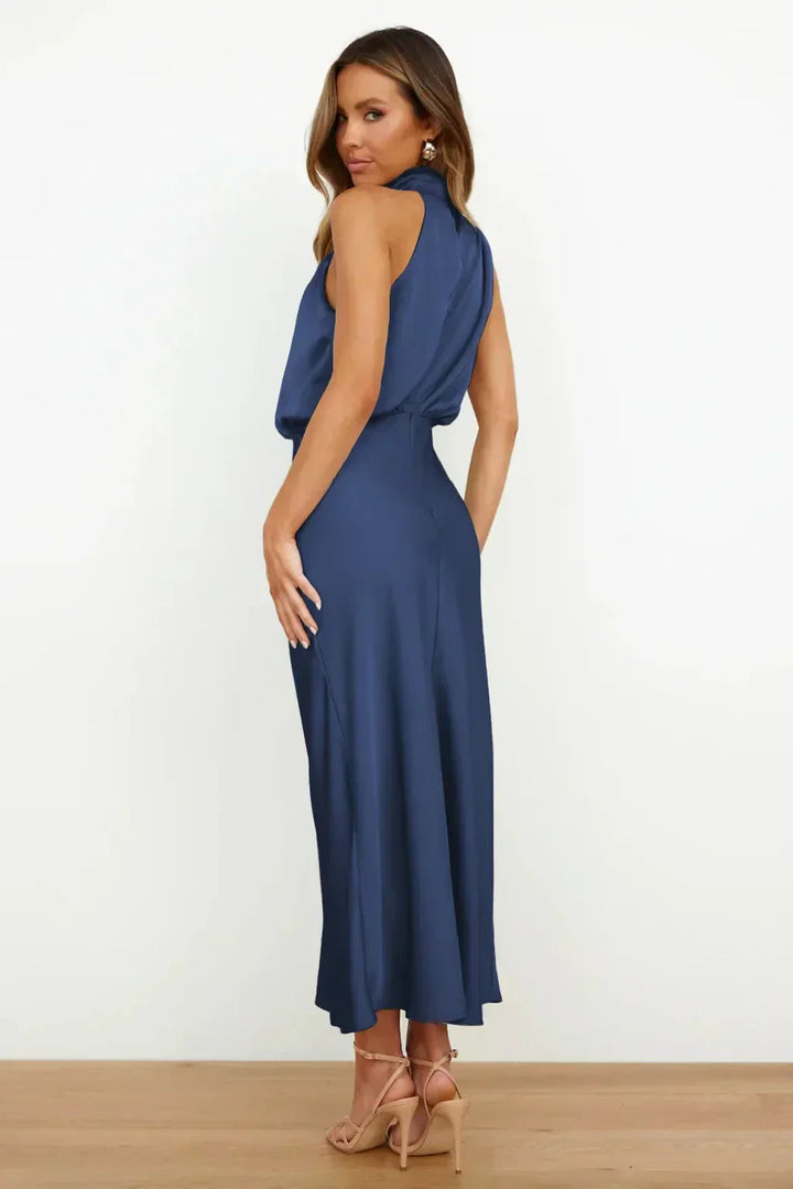 Women's Satin Halter Neck Midi Dress