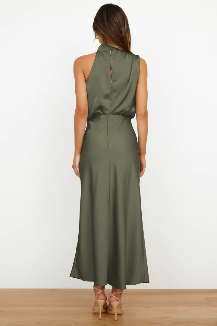 Women's Satin Halter Neck Midi Dress