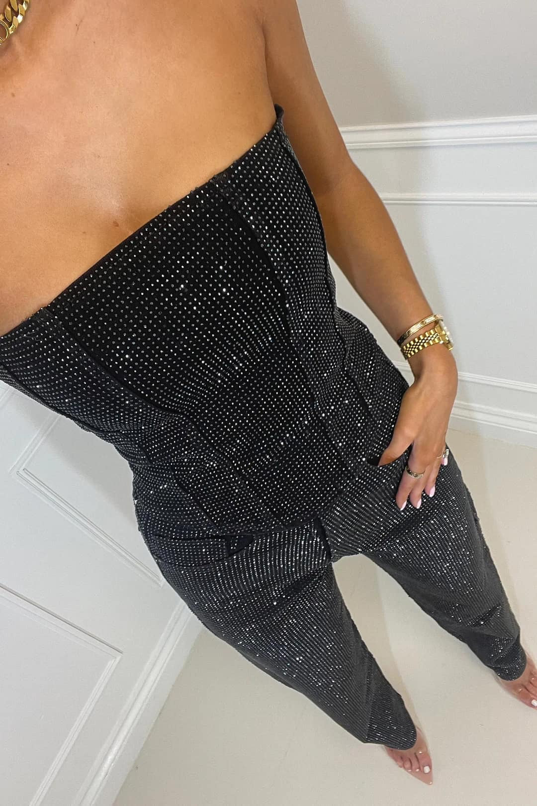 Vanessa | Women's Strapless Glitter Jumpsuit