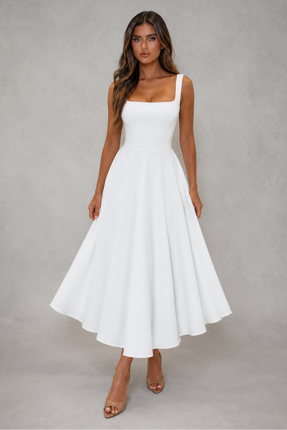 Women's Square Neck A-Line Midi Dress