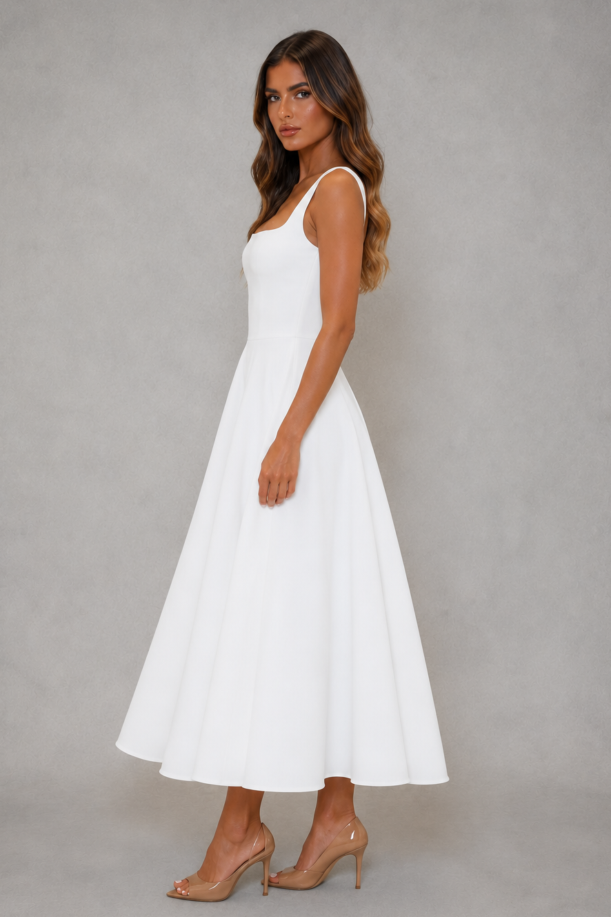 Women's Square Neck A-Line Midi Dress
