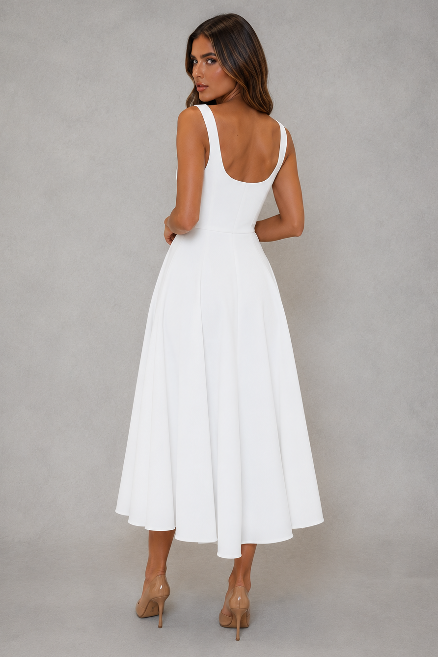 Women's Square Neck A-Line Midi Dress