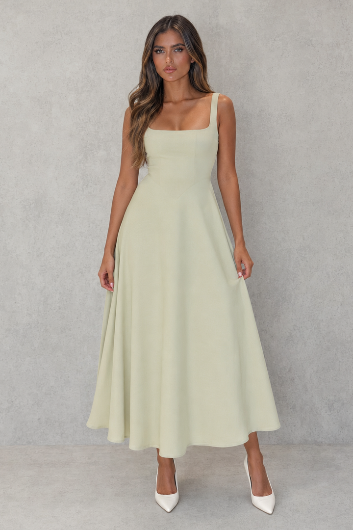 Women's Square Neck A-Line Midi Dress