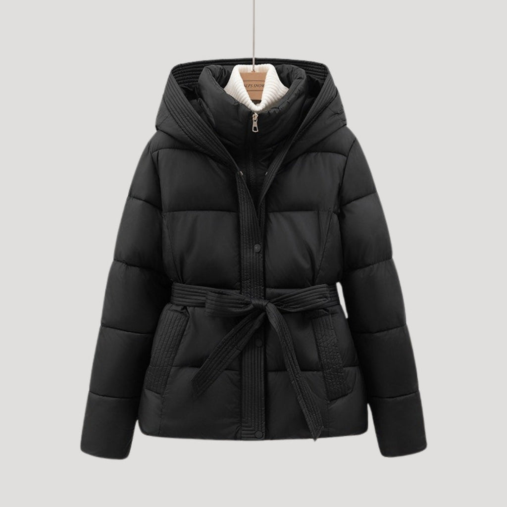 Doudoune à capuche pour femme avec ceinture