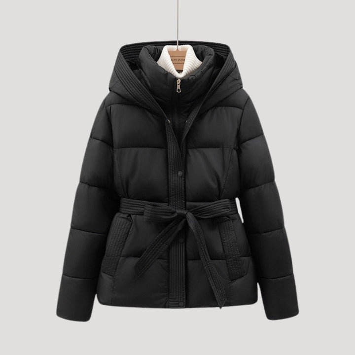 Women's Hooded Puffer Jacket with Belt