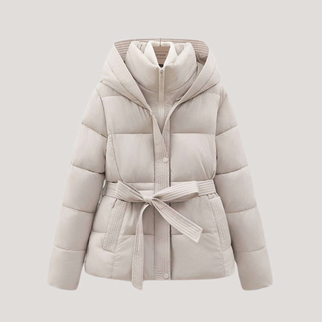 Women's Hooded Puffer Jacket with Belt