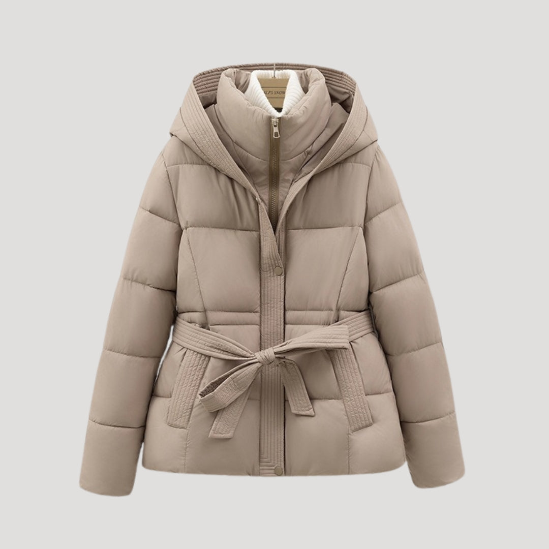Women's Hooded Puffer Jacket with Belt