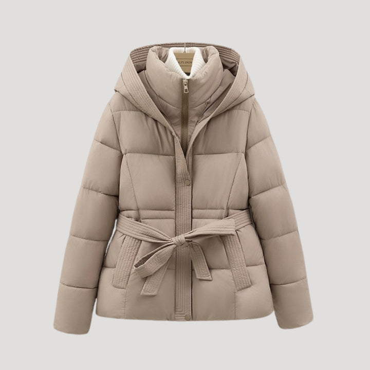 Women's Hooded Puffer Jacket with Belt