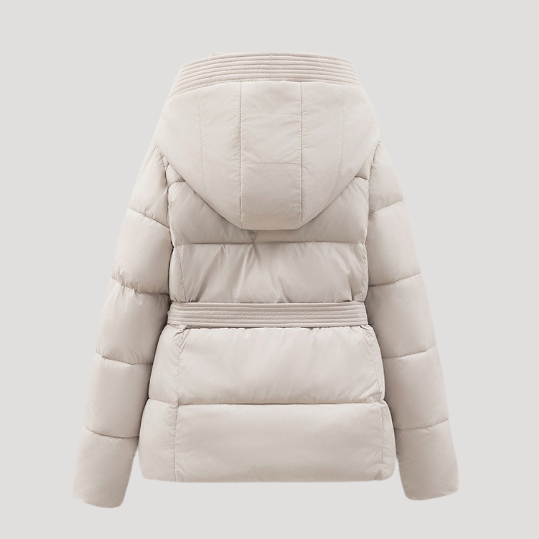 Women's Hooded Puffer Jacket with Belt