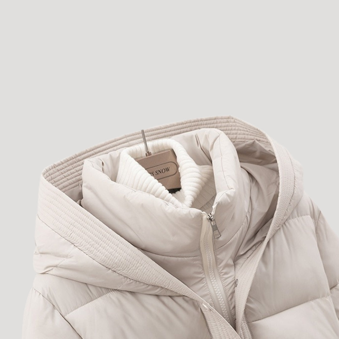 Women's Hooded Puffer Jacket with Belt