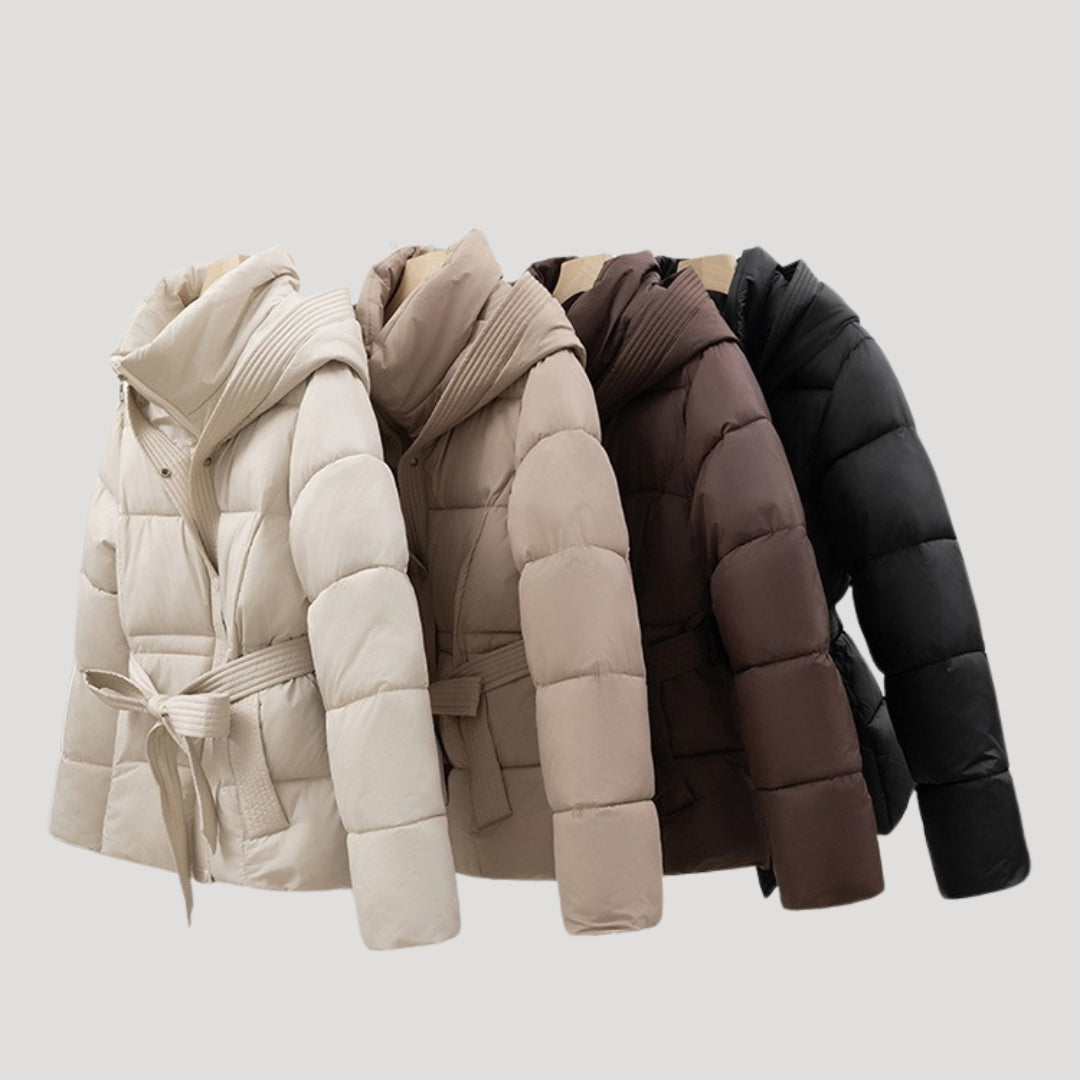 Women's Hooded Puffer Jacket with Belt