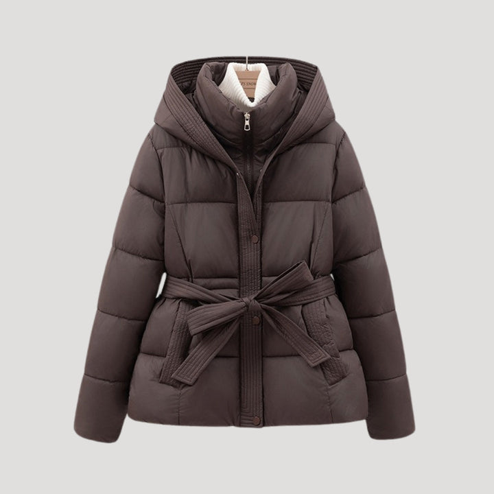Women's Hooded Puffer Jacket with Belt