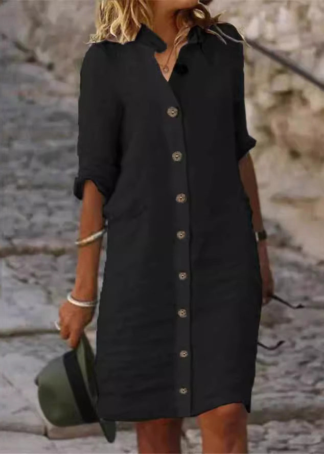 Women's Shirt Dress with Buttons and 1/2 Sleeves