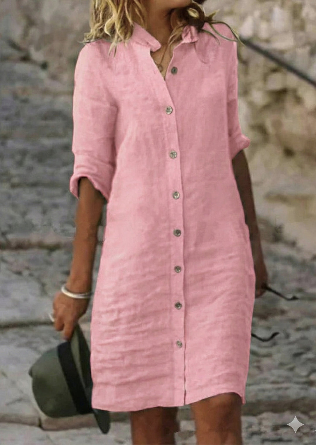 Women's Shirt Dress with Buttons and 1/2 Sleeves