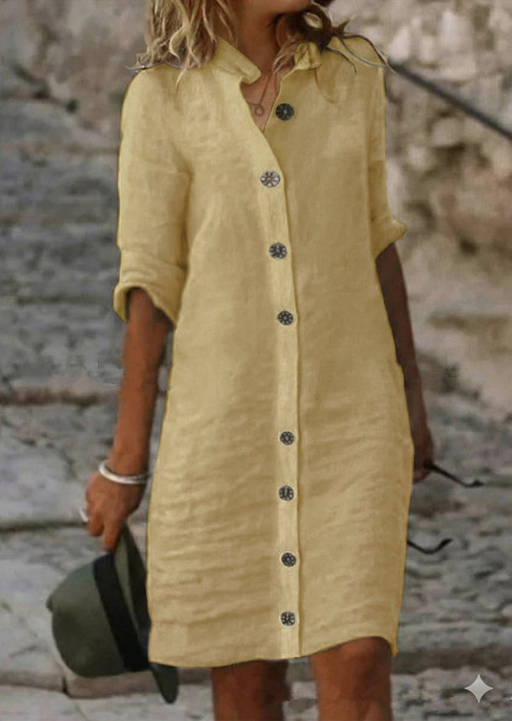 Women's Shirt Dress with Buttons and 1/2 Sleeves