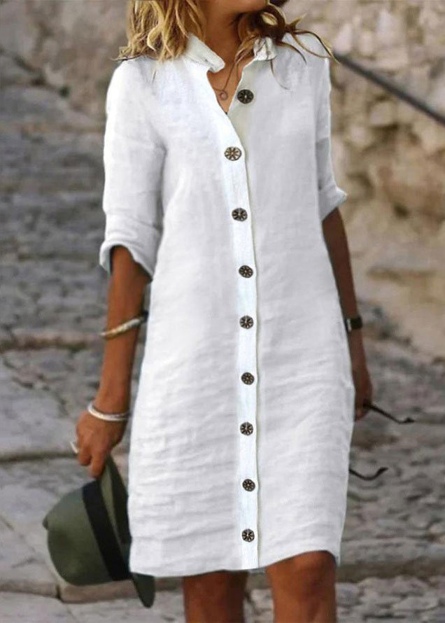 Women's Shirt Dress with Buttons and 1/2 Sleeves