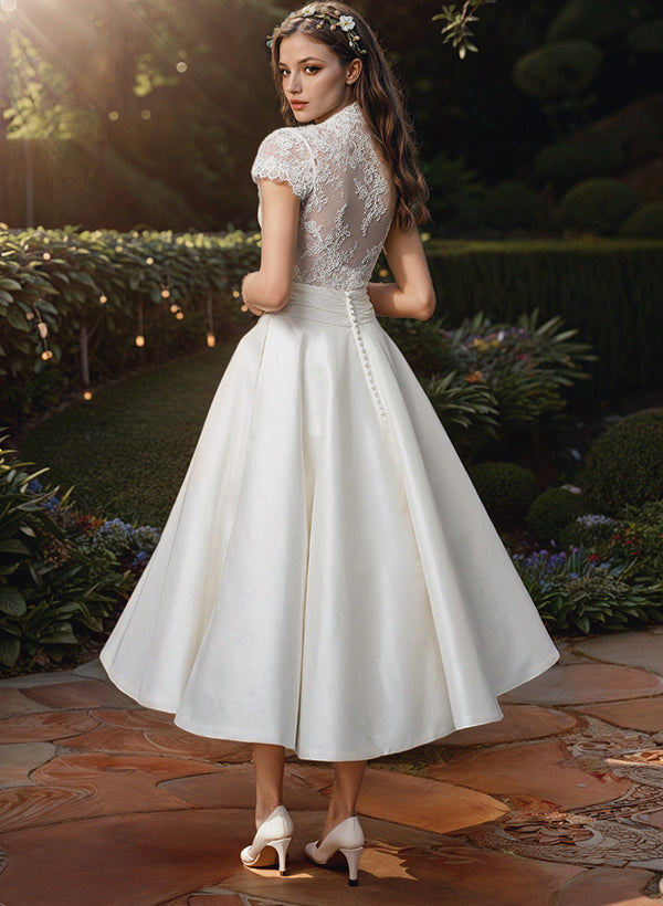 V-Neck Midi Wedding Dress