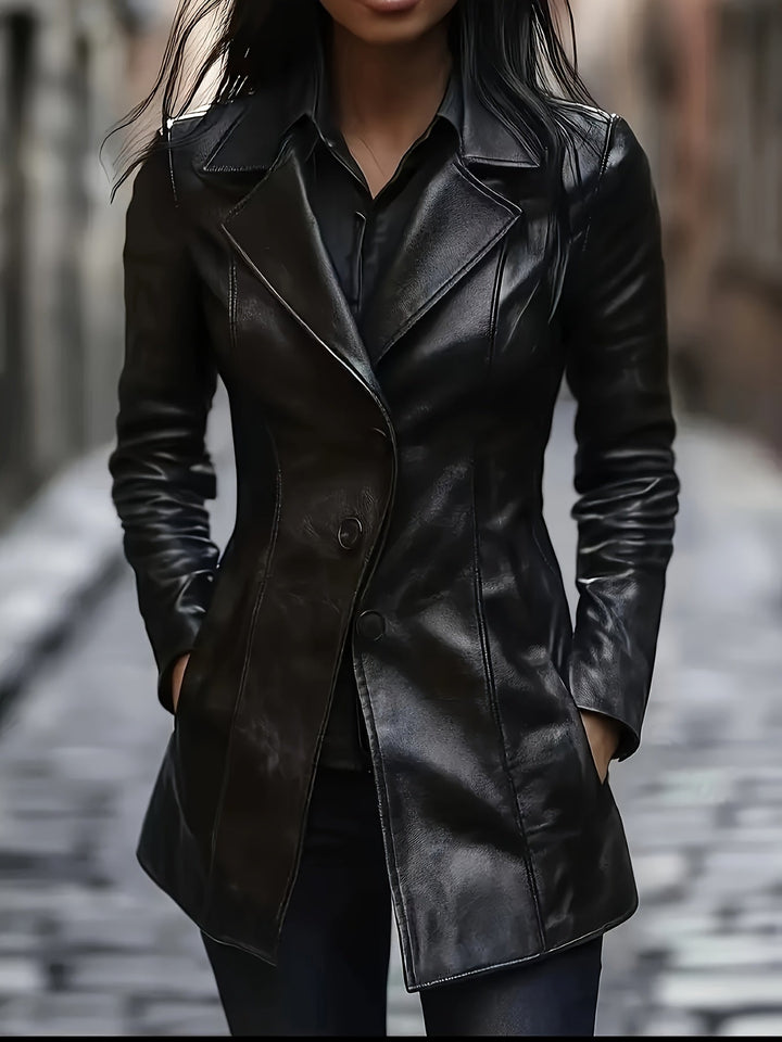 Women's A-Line Mid Length Coat with Notched Collar