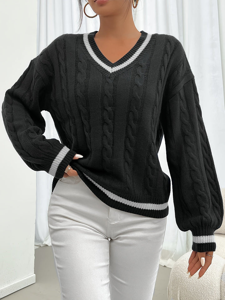 Women's Cable Knit V-Neck Jumper
