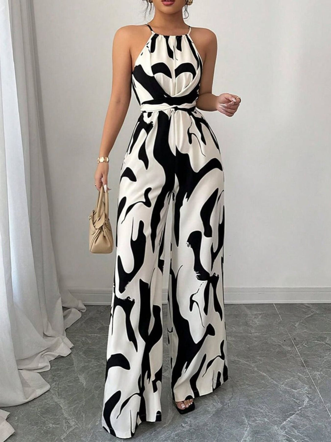 Women's Abstract Print Wide Leg Jumpsuit