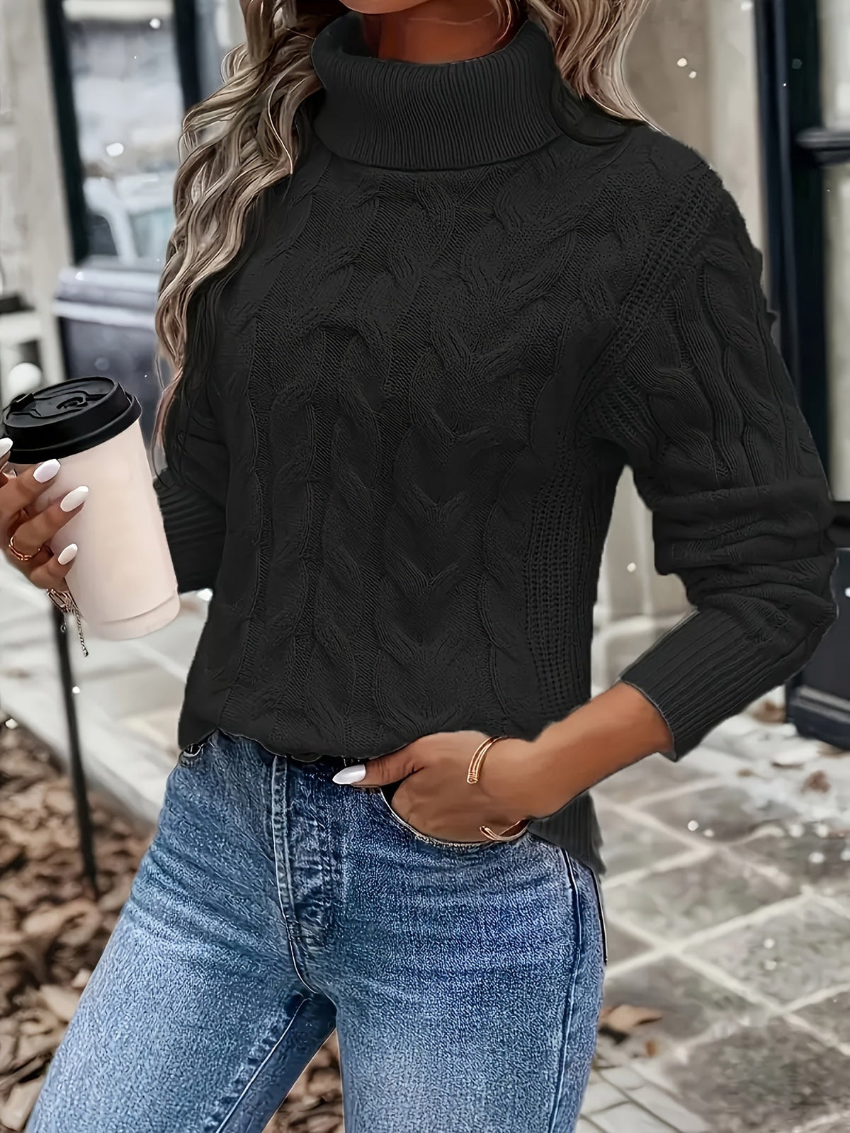 Women's Cable Knit Turtleneck Jumper