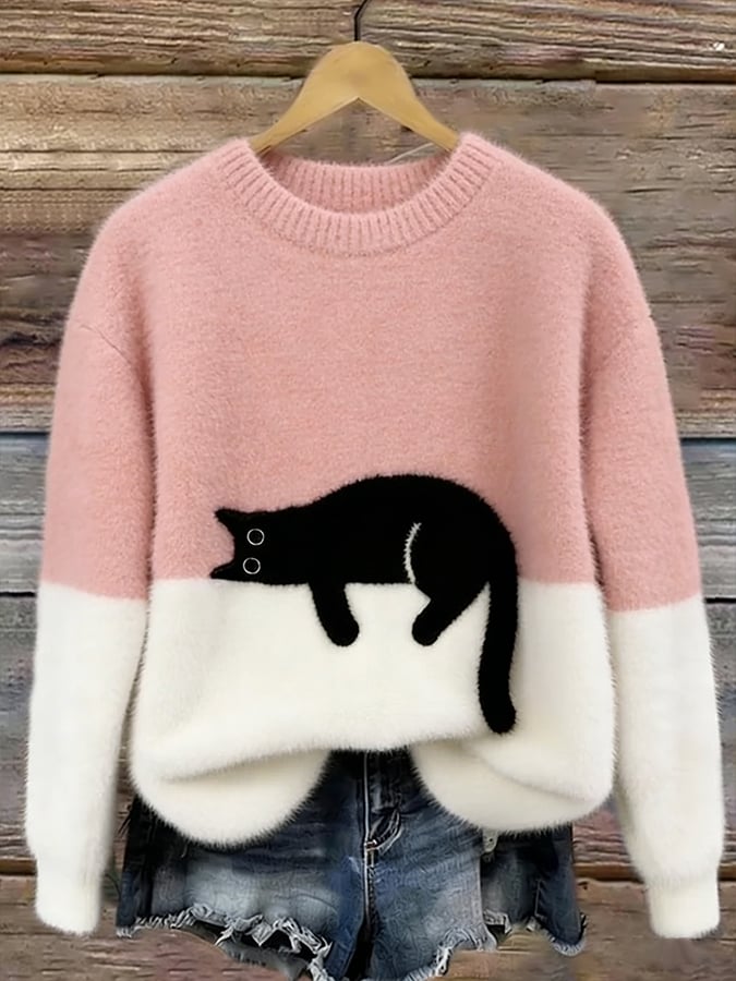 Pull oversize pour femme avec motif chat