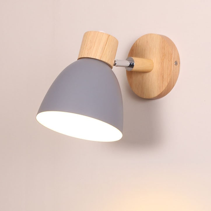 Adjustable Wall Sconce with Wooden Base and Metal Shade Swing Arm Reading Lamp - Image 11