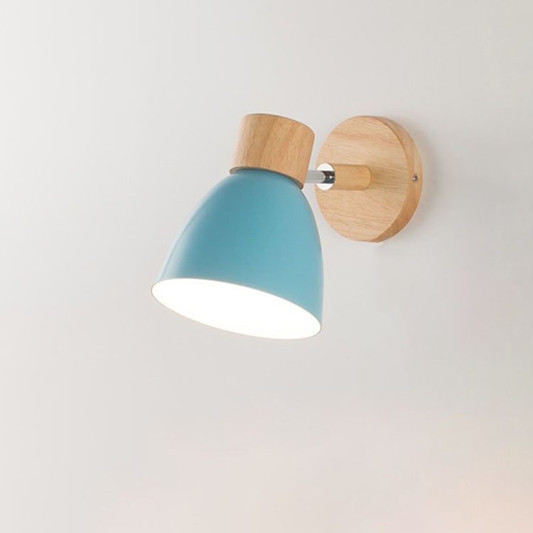 Adjustable Wall Sconce with Wooden Base and Metal Shade Swing Arm Reading Lamp - Image 13