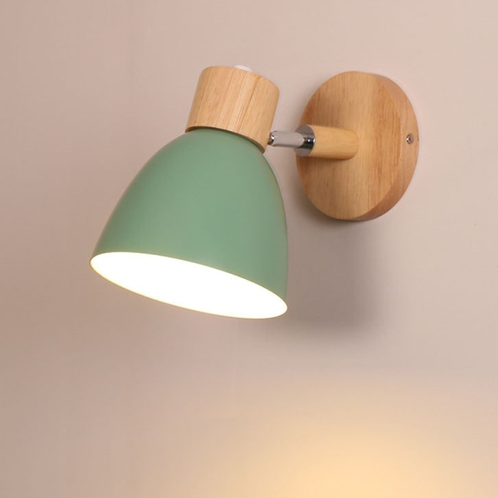 Adjustable Wall Sconce with Wooden Base and Metal Shade Swing Arm Reading Lamp - Image 15