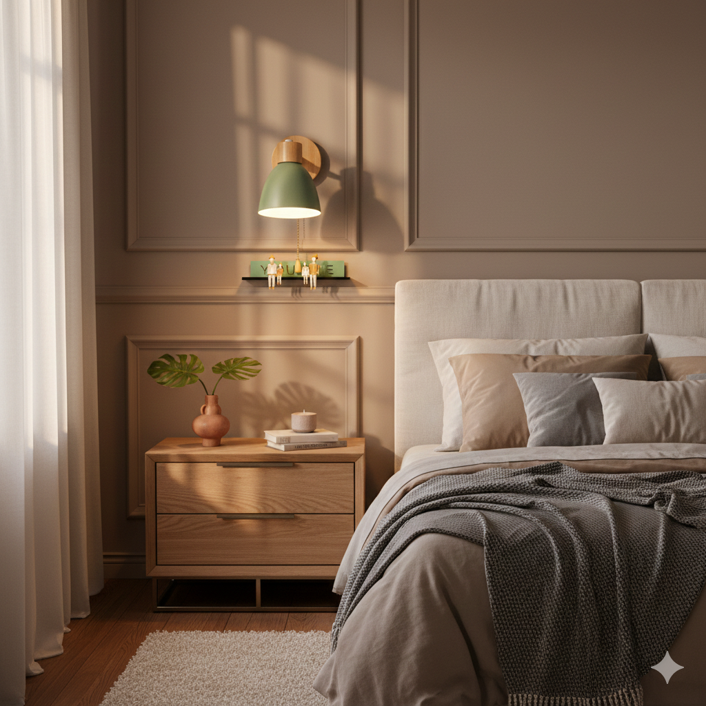 Adjustable Wall Sconce with Wooden Base and Metal Shade Swing Arm Reading Lamp - Image 16