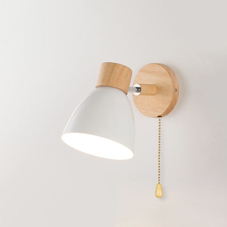 Adjustable Wall Sconce with Wooden Base and Metal Shade Swing Arm Reading Lamp - Image 17