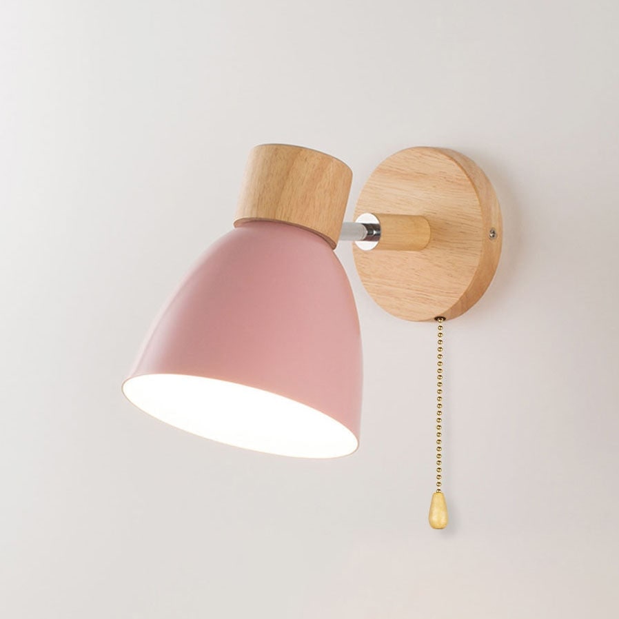 Adjustable Wall Sconce with Wooden Base and Metal Shade Swing Arm Reading Lamp - Image 19