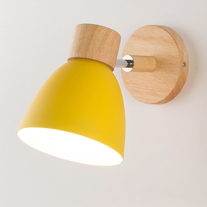Adjustable Wall Sconce with Wooden Base and Metal Shade Swing Arm Reading Lamp - Image 2