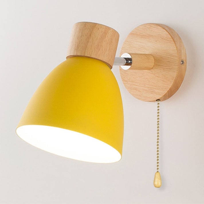 Adjustable Wall Sconce with Wooden Base and Metal Shade Swing Arm Reading Lamp - Image 21