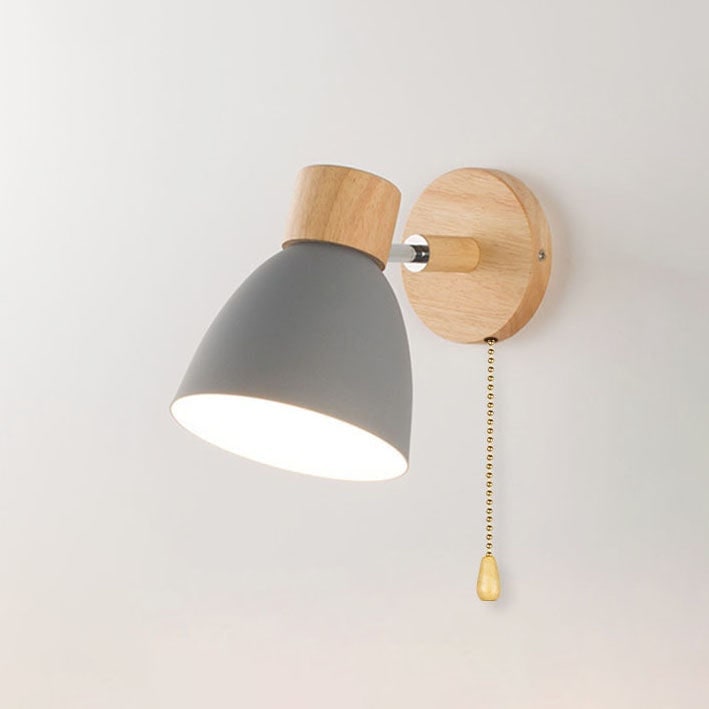Adjustable Wall Sconce with Wooden Base and Metal Shade Swing Arm Reading Lamp - Image 23