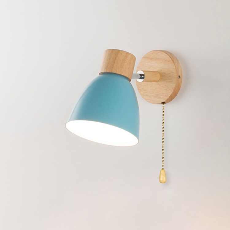 Adjustable Wall Sconce with Wooden Base and Metal Shade Swing Arm Reading Lamp - Image 25