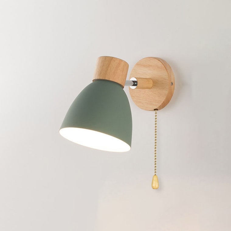 Adjustable Wall Sconce with Wooden Base and Metal Shade Swing Arm Reading Lamp - Image 27