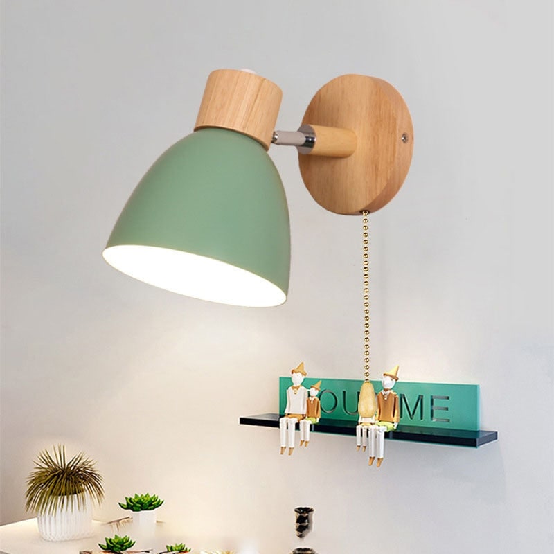 Adjustable Wall Sconce with Wooden Base and Metal Shade Swing Arm Reading Lamp - Image 3