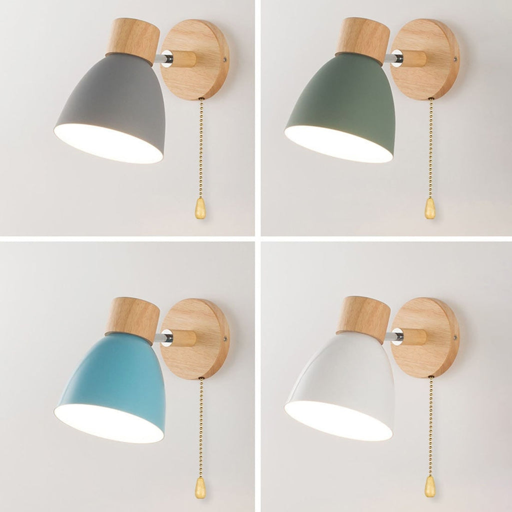 Adjustable Wall Sconce with Wooden Base and Metal Shade Swing Arm Reading Lamp - Image 31