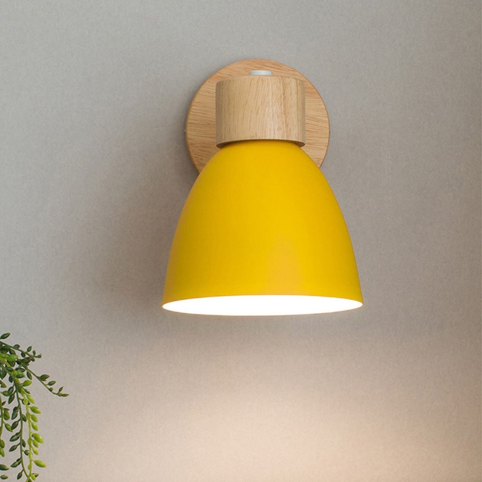 Adjustable Wall Sconce with Wooden Base and Metal Shade Swing Arm Reading Lamp - Image 5