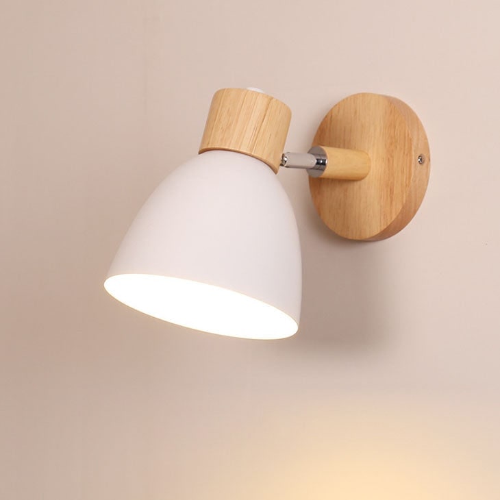 Adjustable Wall Sconce with Wooden Base and Metal Shade Swing Arm Reading Lamp - Image 7