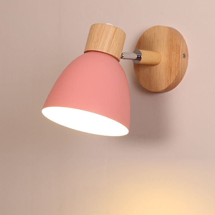 Adjustable Wall Sconce with Wooden Base and Metal Shade Swing Arm Reading Lamp - Image 9