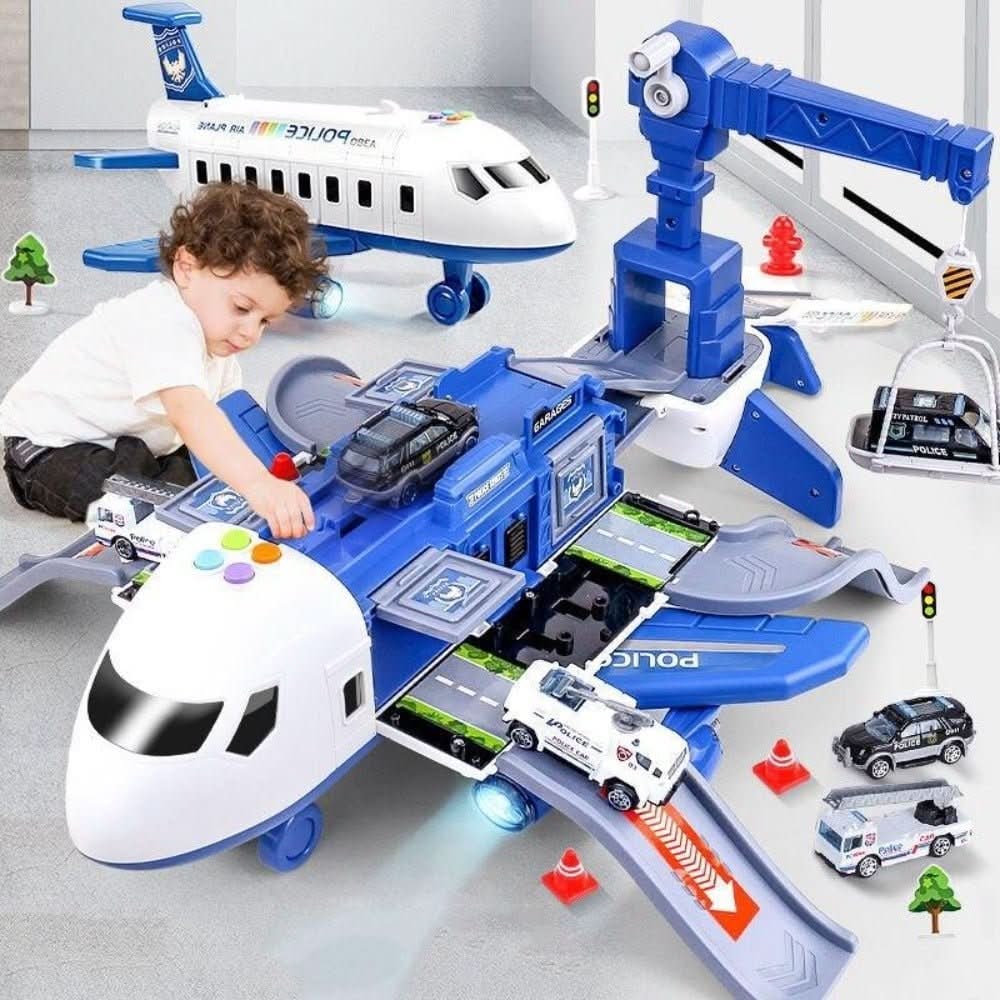 Airplane Toy Playset with Foldable Tracks Working Crane and Mini Vehicles - Image 1