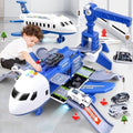 Airplane Toy Playset with Foldable Tracks Working Crane and Mini Vehicles - Image 1