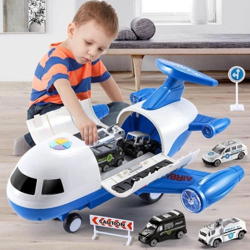 Airplane Toy Playset with Foldable Tracks Working Crane and Mini Vehicles - Image 4