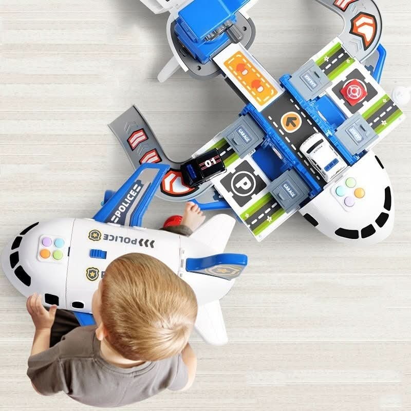 Airplane Toy Playset with Foldable Tracks Working Crane and Mini Vehicles - Image 5