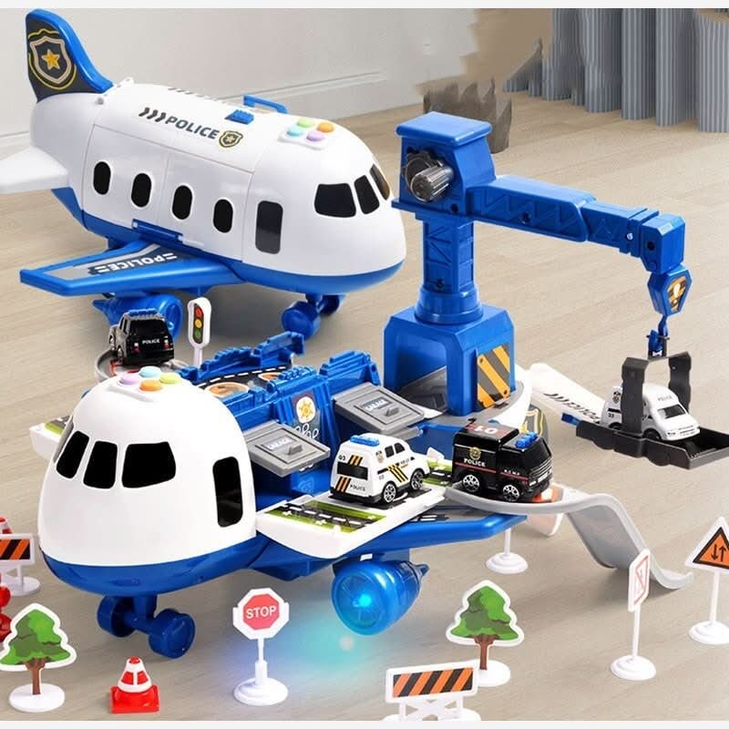 Airplane Toy Playset with Foldable Tracks Working Crane and Mini Vehicles - Image 8