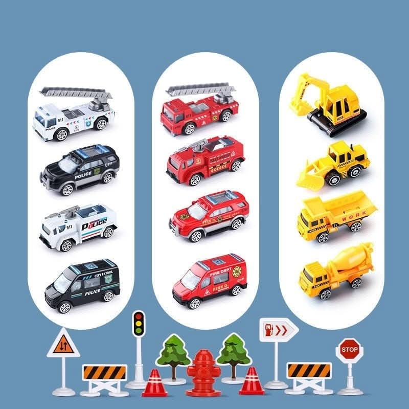 Airplane Toy Playset with Foldable Tracks Working Crane and Mini Vehicles - Image 9