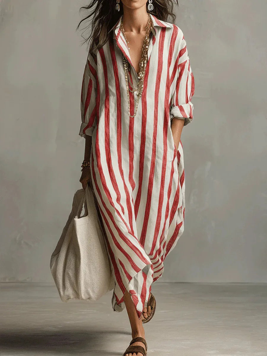 Women's Striped Long Shirt Dress