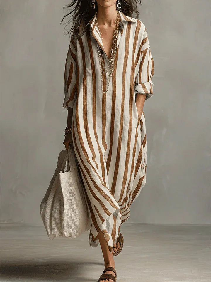 Women's Striped Long Shirt Dress